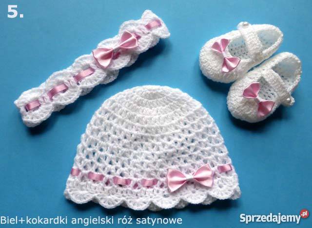 Czapeczka opaska buciki KOMPLET chrzest Toruń sprzedam