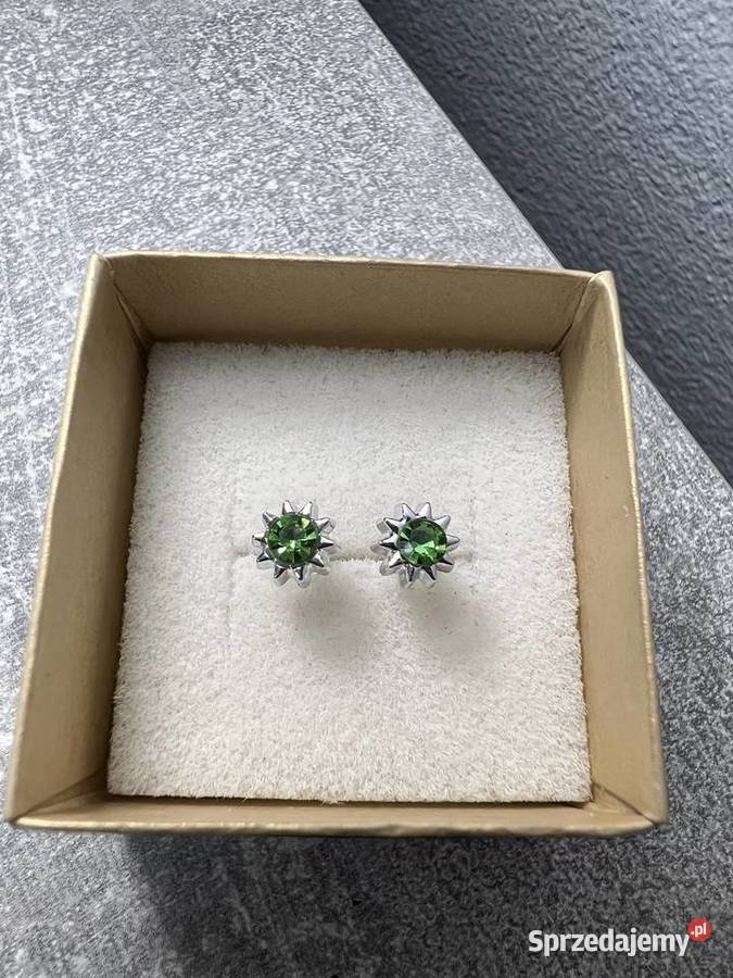 Kolczyki srebrne z zielonym diamentem Jasło sprzedam