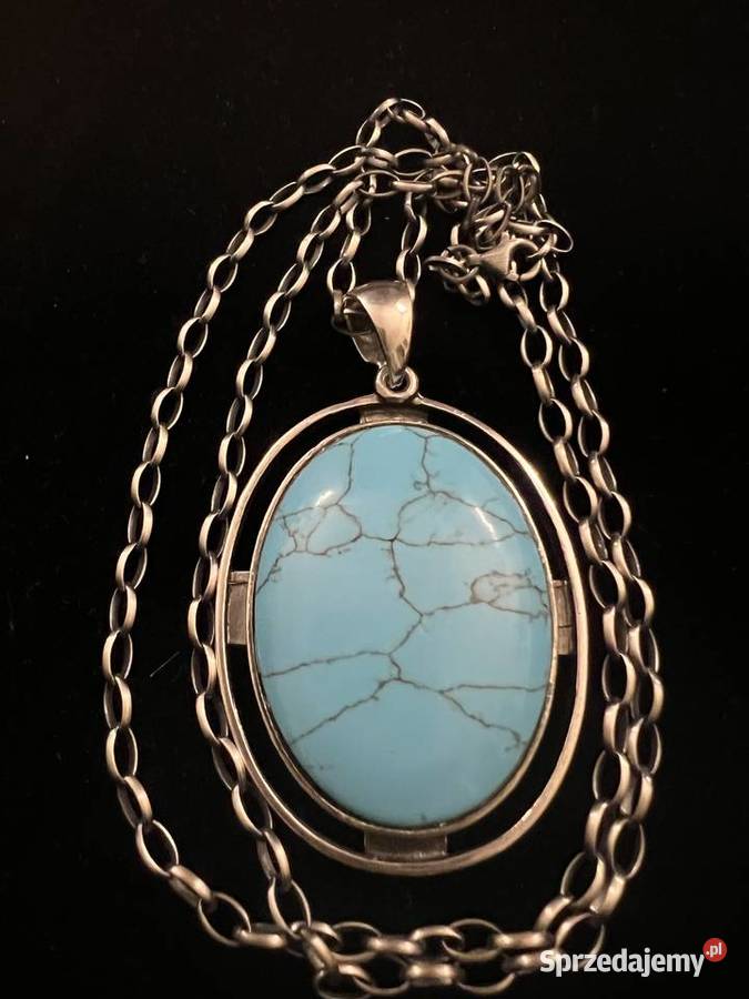 Srebrny wisior medalion turkus łańcuch srebro Warszawa sprzedam