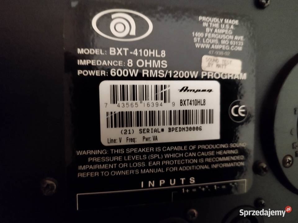 Kolumna basowa Ampeg BXT410HL8 z kółkami 600W Libiąż