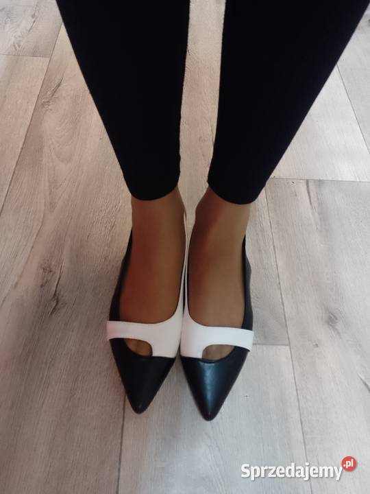 3940 Biało czarne niskie czółenka wieczorowe z 25.4cm Kraków