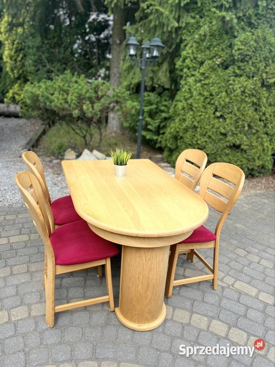 Stł dębowy rozkładany z krzesłami Stoły z krzesłami