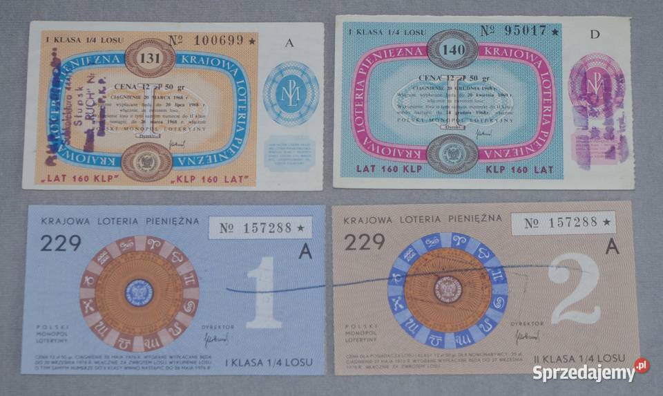Zestaw losów Krajowej loterii pieniężnej Płock