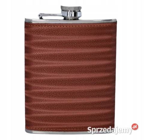 Piersiówka Brązowa Mieniąca Obszyta Skórą Ostrowy nad Okszą