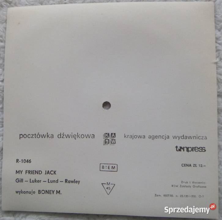 Pocztówka dźwiękowa 1980 Boney M My friend Jack