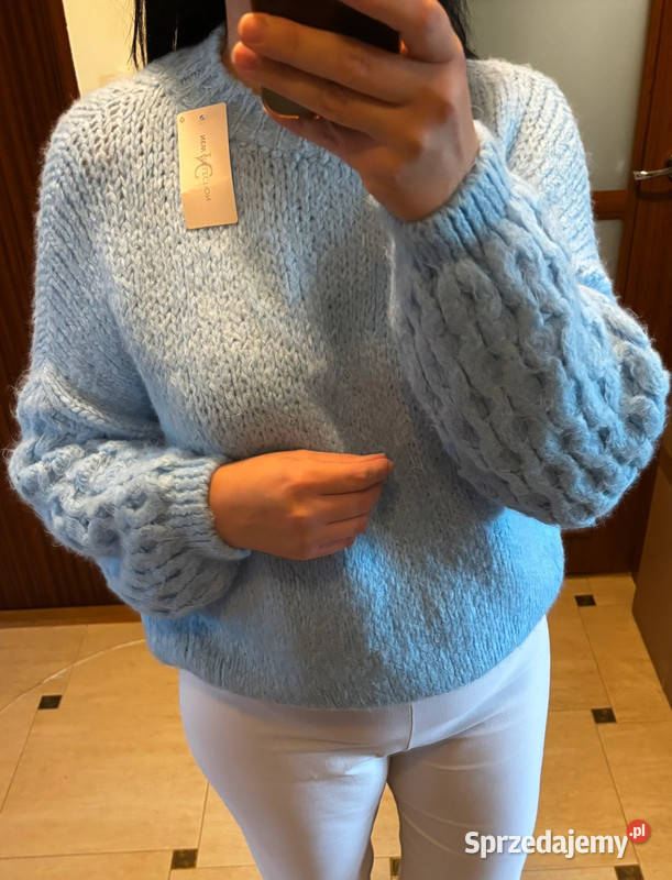 Sweter damski gruby splot oversize niebieski Szczecin