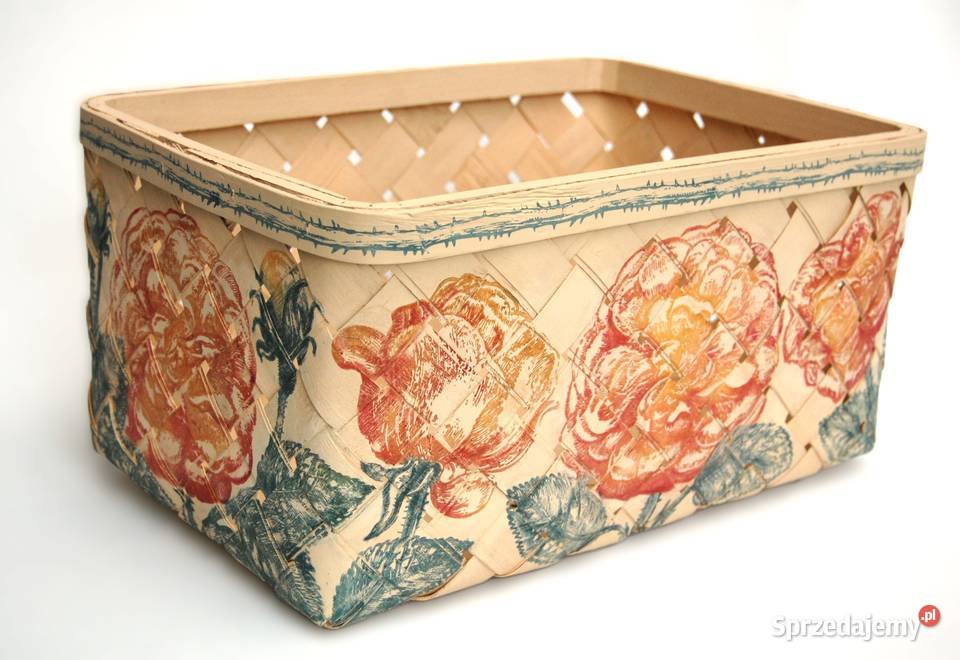 Ręcznie malowany kosz z łuby do przechowywania wielokolorowy Lublin
