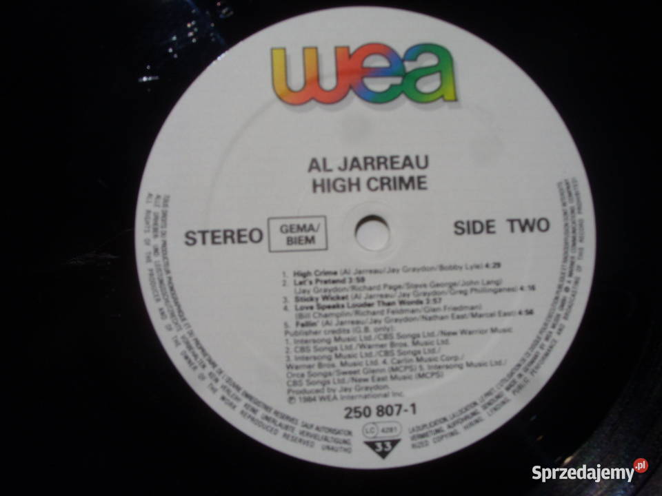 Winyl LPALO JAREAU HIGS CRIME WEA 1984 R Płyty i kasety dolnośląskie Wołów
