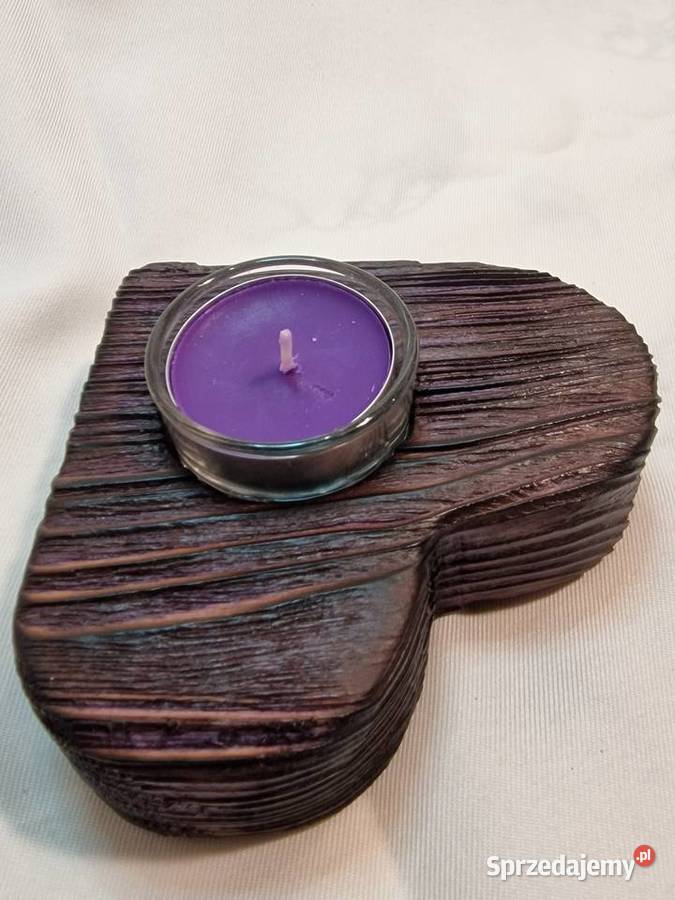 Świecznik drewniany serce śliwkowy na tealight warmińsko-mazurskie