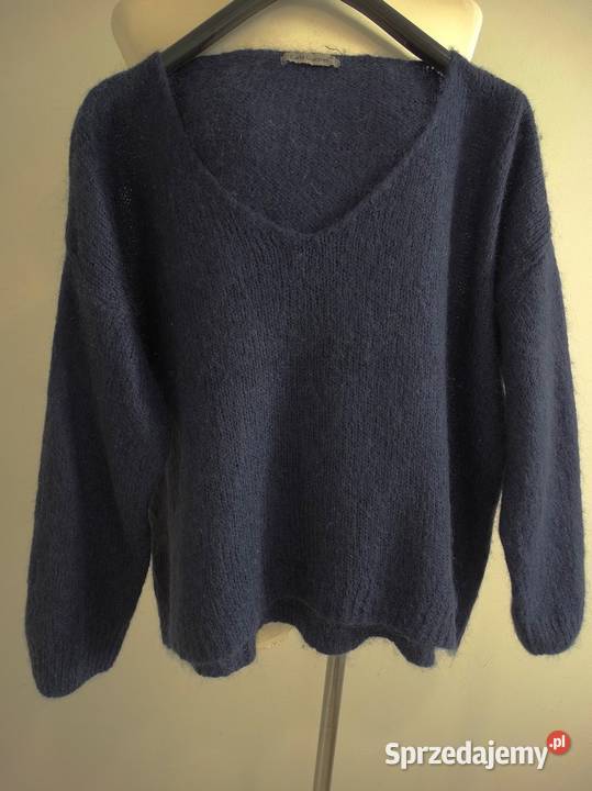Sweter Moherowy Wełniany Kobaltowy Włoski Carla Wkładane przez głowę  Łomża
