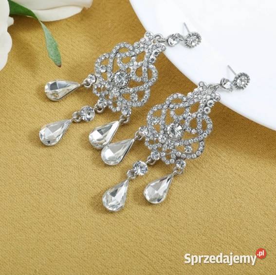 Eleganckie barokowe kryształowe kolczyki srebrne Kołobrzeg sprzedam