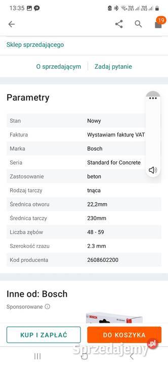 Tarcza Bosch 230 mm concrete do betonu na sucho Osprzęt do elektronarzędzi sprzedam