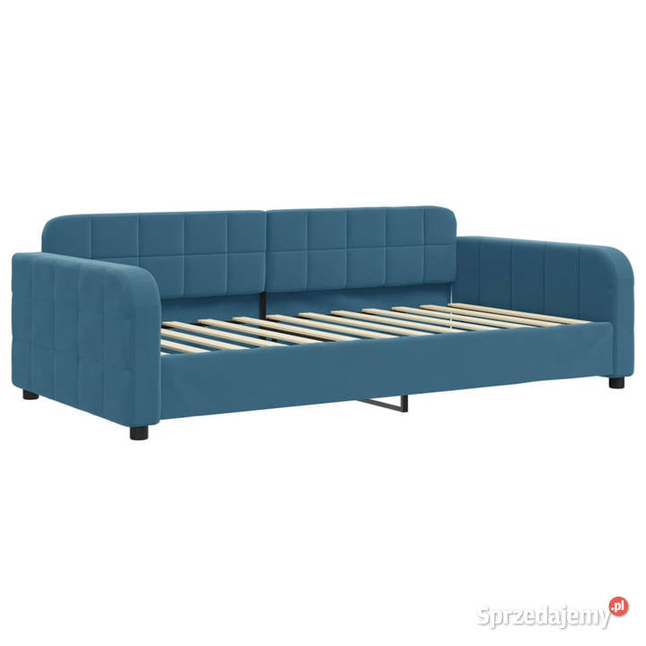 Sofa z funkcją spania niebieska obita aksamitem