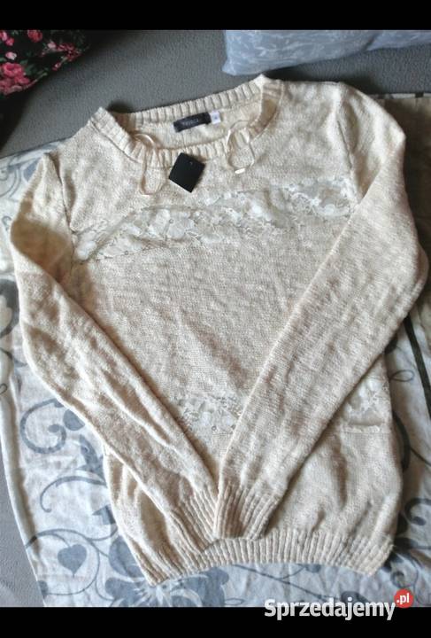 Sweter Jessica CA Wstawki koronkowe na S Xs 100 brązowy/beżowy Leszno sprzedam