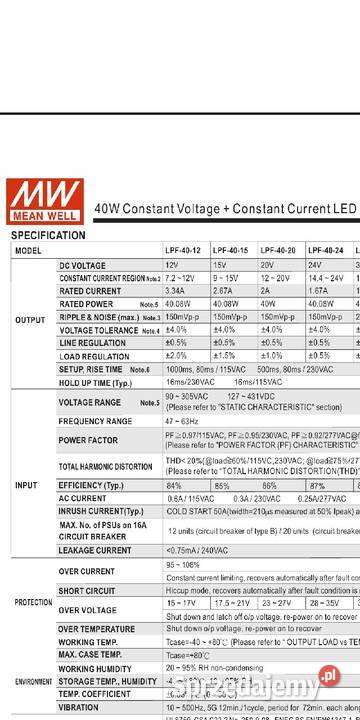 Zasilacz LED 40W 24V LPF4024 Mean Well Radzymin