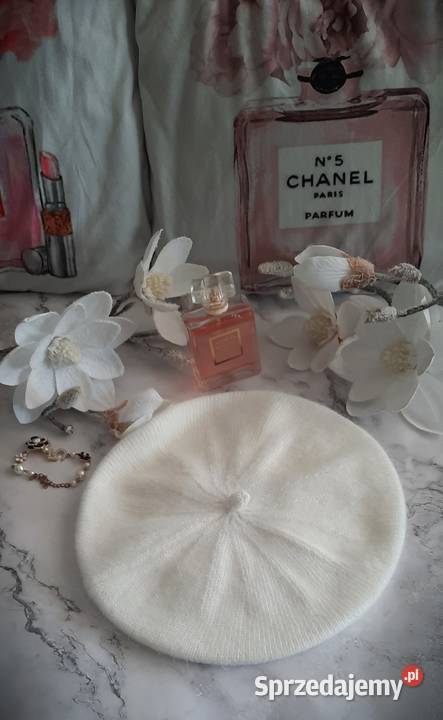 beret z angorki biały czarny Warszawa