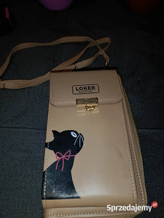 beżowa torebka na telefon crossbody z nadrukiem