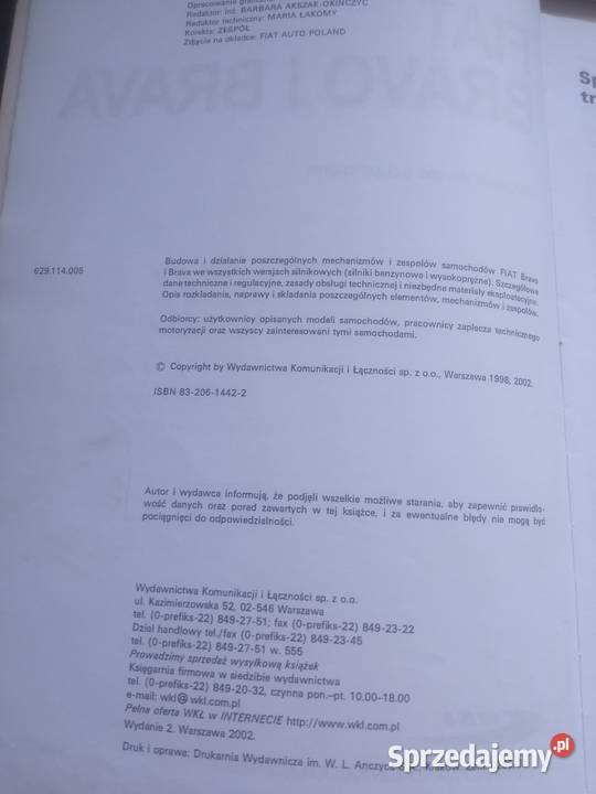 Fiat Bravo i Brawa instrukcja obsługi książka Szczecin sprzedam