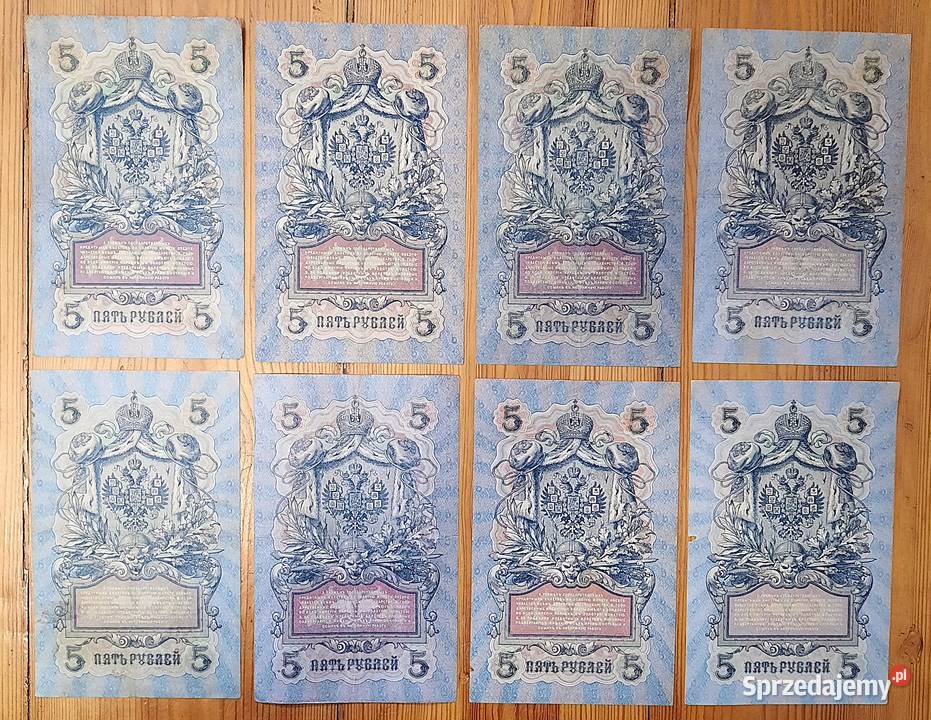 Zestaw Banknotów Stara Rosja 5 Rubli x 8 Każdy Pozostałe Gliwice