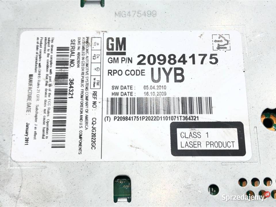 RADIO OPEL INSIGNIA A 20984175 0817 ODTWARZACZ osobowe