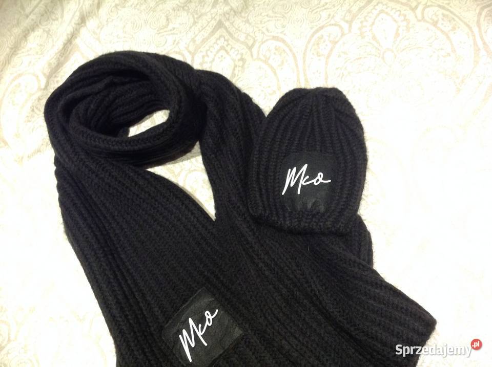 Komplet Damski Czapka z Szalikiem Czarny S M Nowa Sól