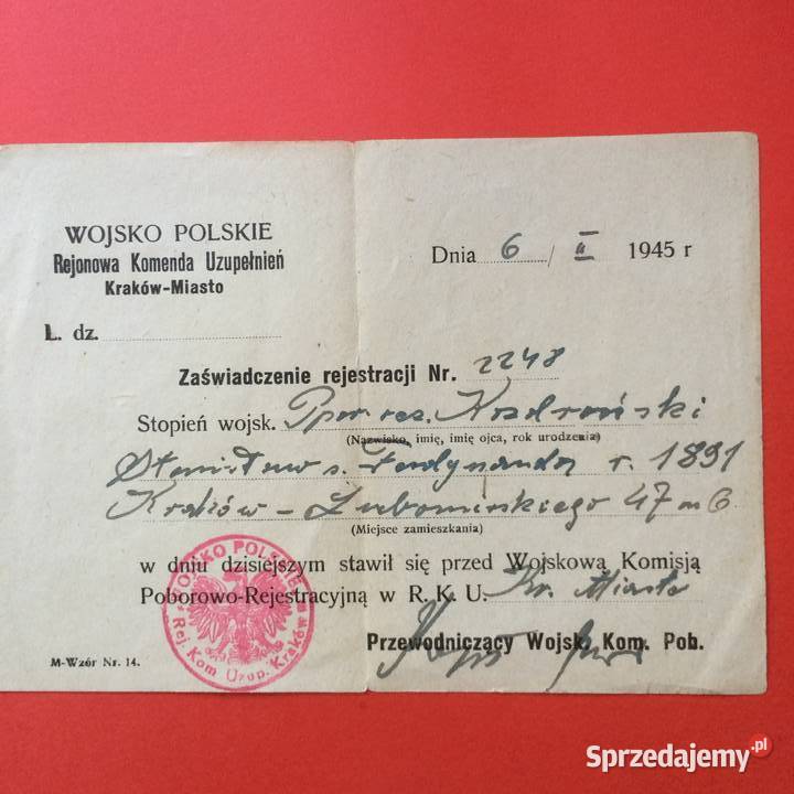 2027 Zaświadczenie Rejestracji RKU Krakow Antykwariat Szczecin