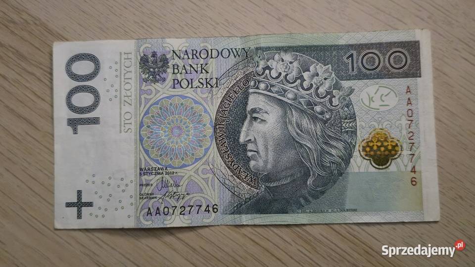 Banknot 100 seria AA Katowice