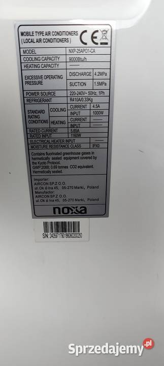 Klimatyzator przenośny Noxa NXP25APO1CA Klimatyzatory Legnica