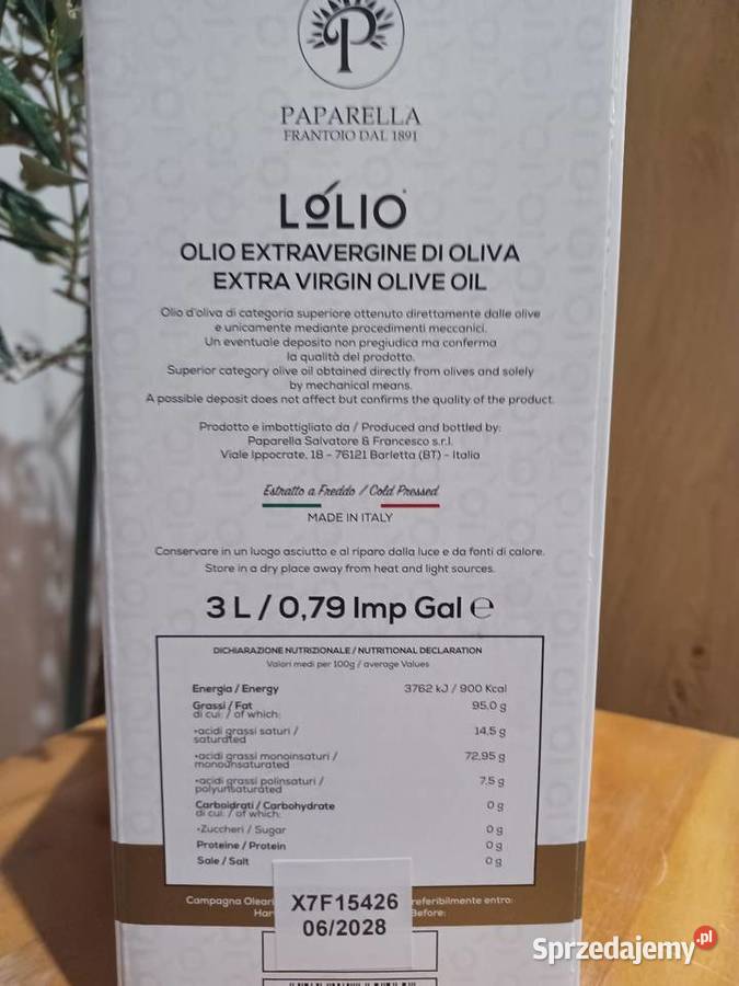 Naturalna włoska oliwa virgin Fruttato 3l Gniechowice