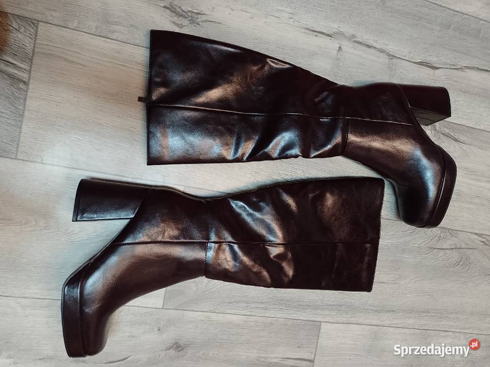 40 Brązowe kozaki wieczorowe na platformie NOWE brązowy/beżowy Obuwie małopolskie Kraków