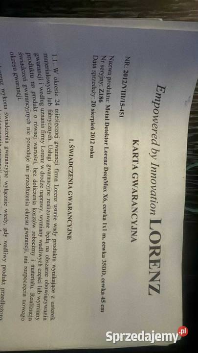 Sprzedam wykrywacz głębinowy Lorenz Deepmax X6 Sulejówek sprzedam