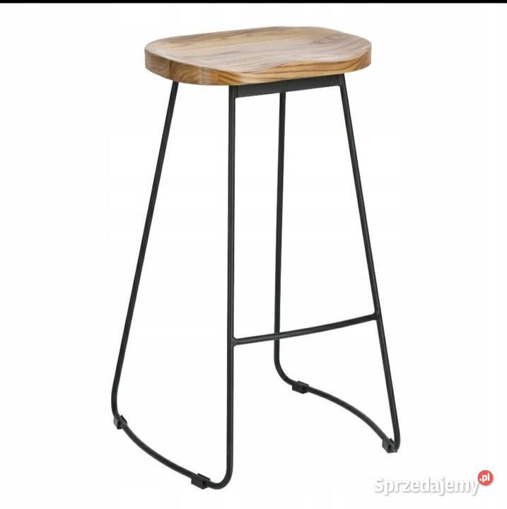 Dwa hokery z drewnianym siedziskiem powystawowe Kuźnia Raciborska