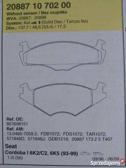 Klocki hamulcowe VW SEAT Ciechanów
