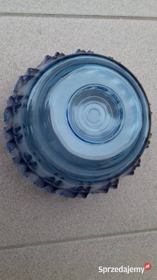 Misa Patera szklana niebieskie szkło Aleksandrów Łódzki