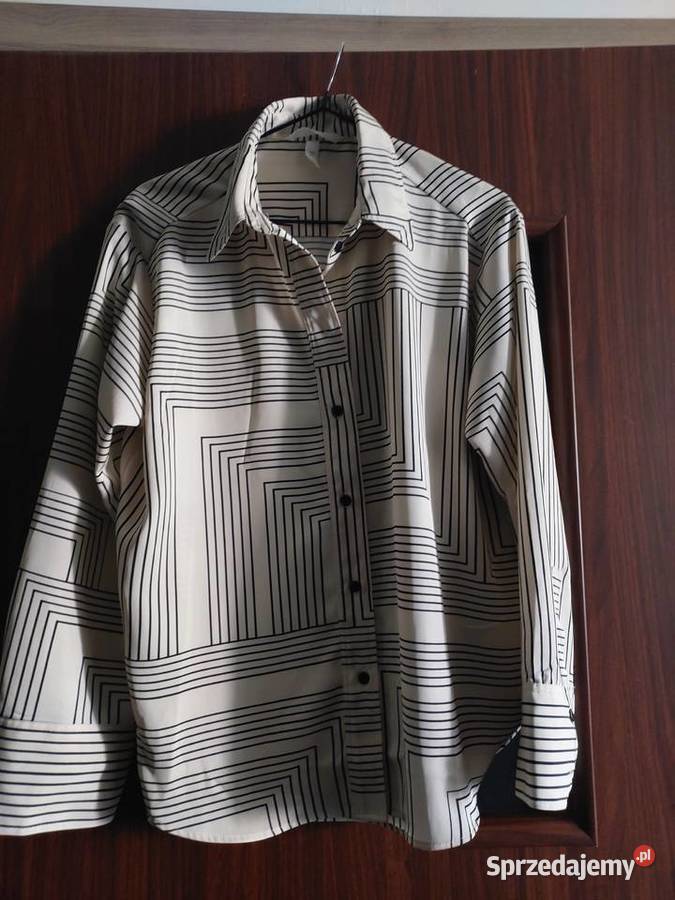 koszulowa bluzka z czarnymi wzorami Rozmiar L długi Bluzki i koszule Moda i Styl dolnośląskie