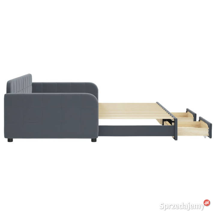 Sofa rozsuwana z szufladami ciemnoszara aksamit 71cm Warszawa