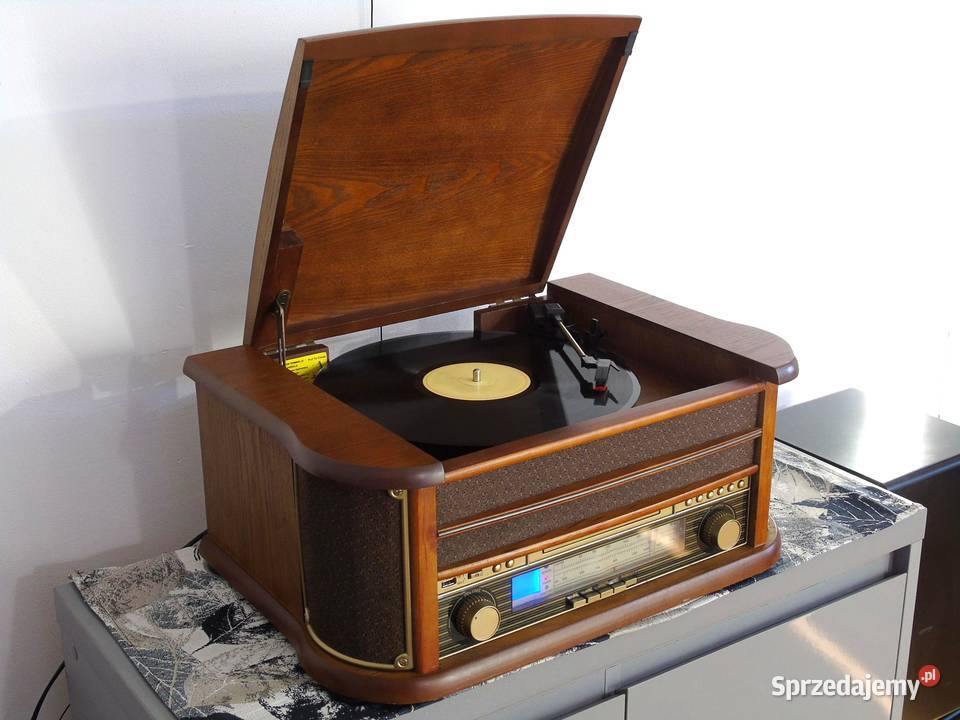 Retro Gramofon z radiem CD USB i magnetofonem i