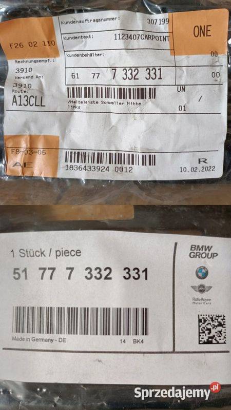 BMW F48 F48N ŚLIZG MOCOWANIE PROGU LEWY ŚRODKOWA osobowe wielkopolskie Pleszew