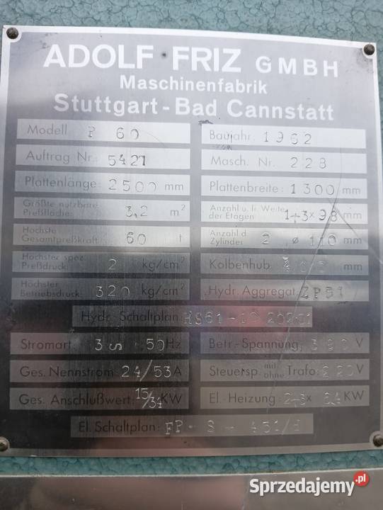 Prasa półkowa FRITZ Wejherowo sprzedam