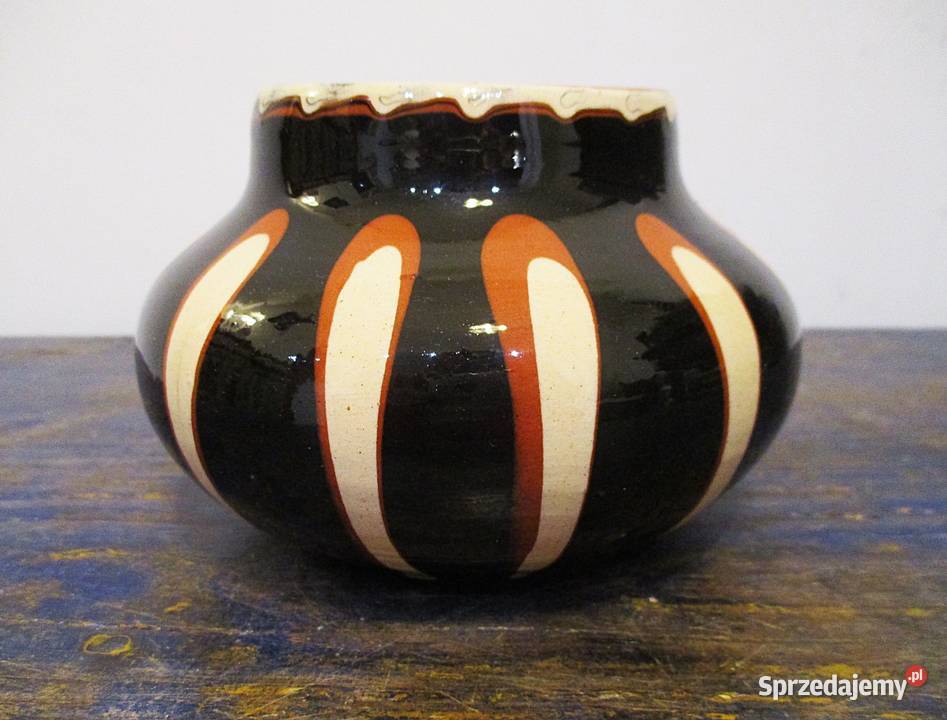 Wazon Brzuchaty Pękaty Ceramiczny Szkliwiony PRL Nieporęt