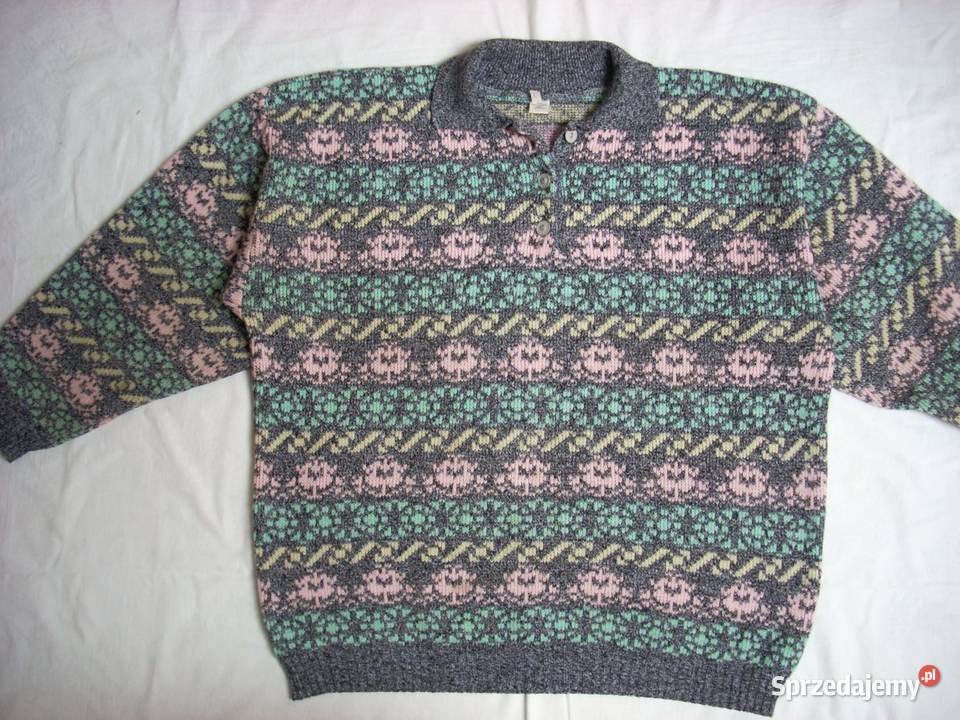 Sweter we Wzory Luźny 44 46 vintage Nowy Sącz