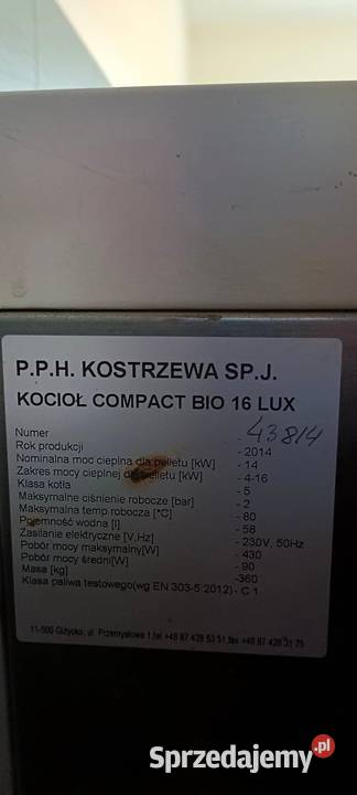 Piec Kostrzewa COMPACT BIO LUXURY 16 kw CO