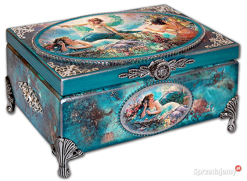 SZKATUŁKA drewniana NIMFY turkus srebro cyrkonie wielokolorowy Pozostałe Bydgoszcz