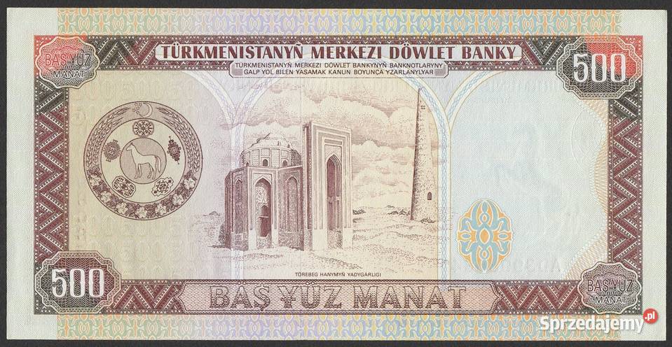TURKMENISTAN 500 MANAT 1995 STAN BANKOWY UNC Numizmatyka
