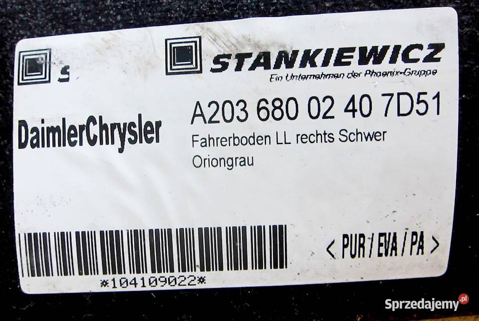 MERCEDES W203 WYKŁADZINA 2036800240 PRAWA mazowieckie Radom