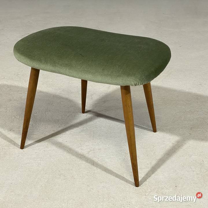 Taboret vintage PRL zielony drewniane nogi lata Budno