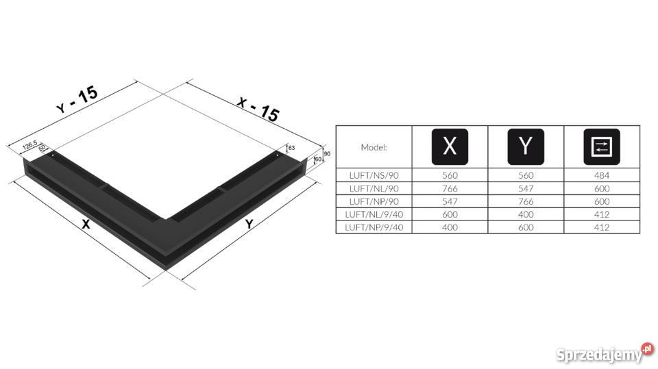 Kratka kominkowa luft narożny prawy 60 x 40 x9 stal Rabka-Zdrój sprzedam
