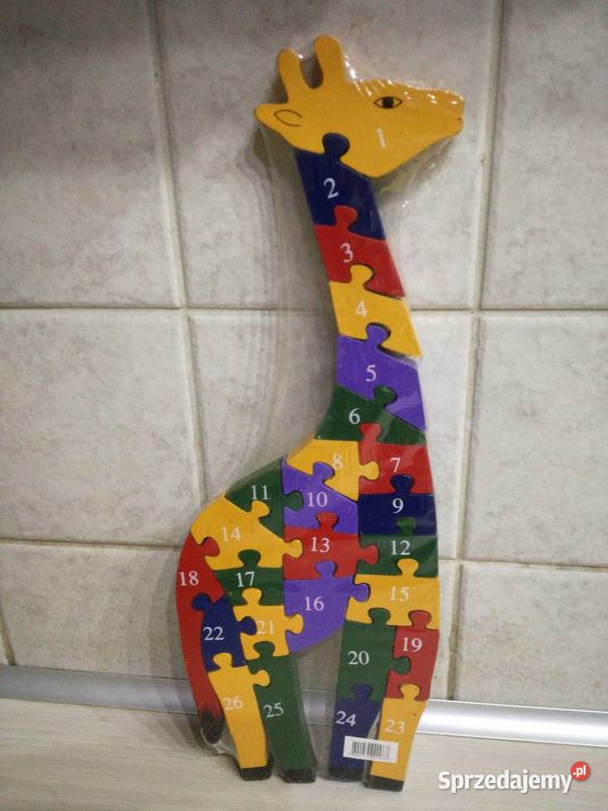 Żyrafa drewniane bloki alfabetu i cyfr 3 lata+ lubelskie