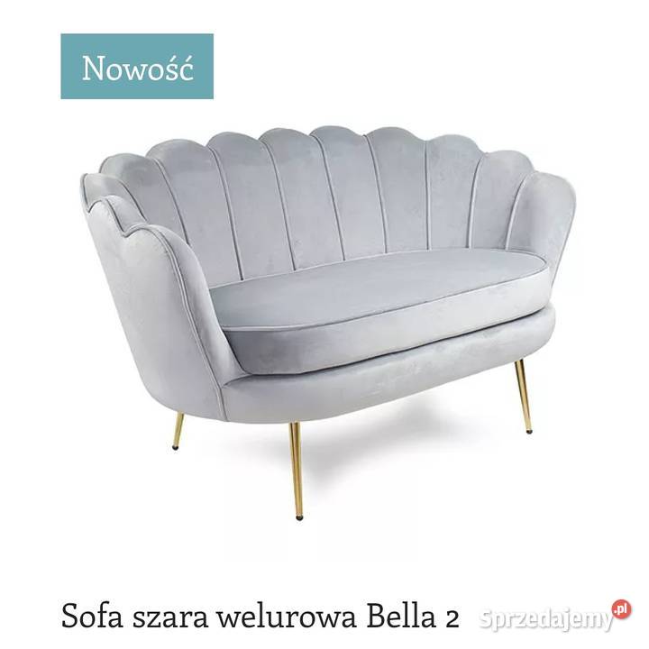 Szara sofa welurowa Glamour Darmowa dostawa