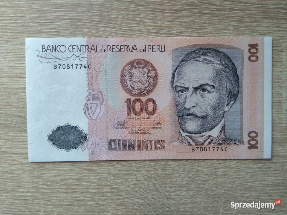 Banknot 100 cien intis Peru Numizmatyka Chrząstawa Mała sprzedam